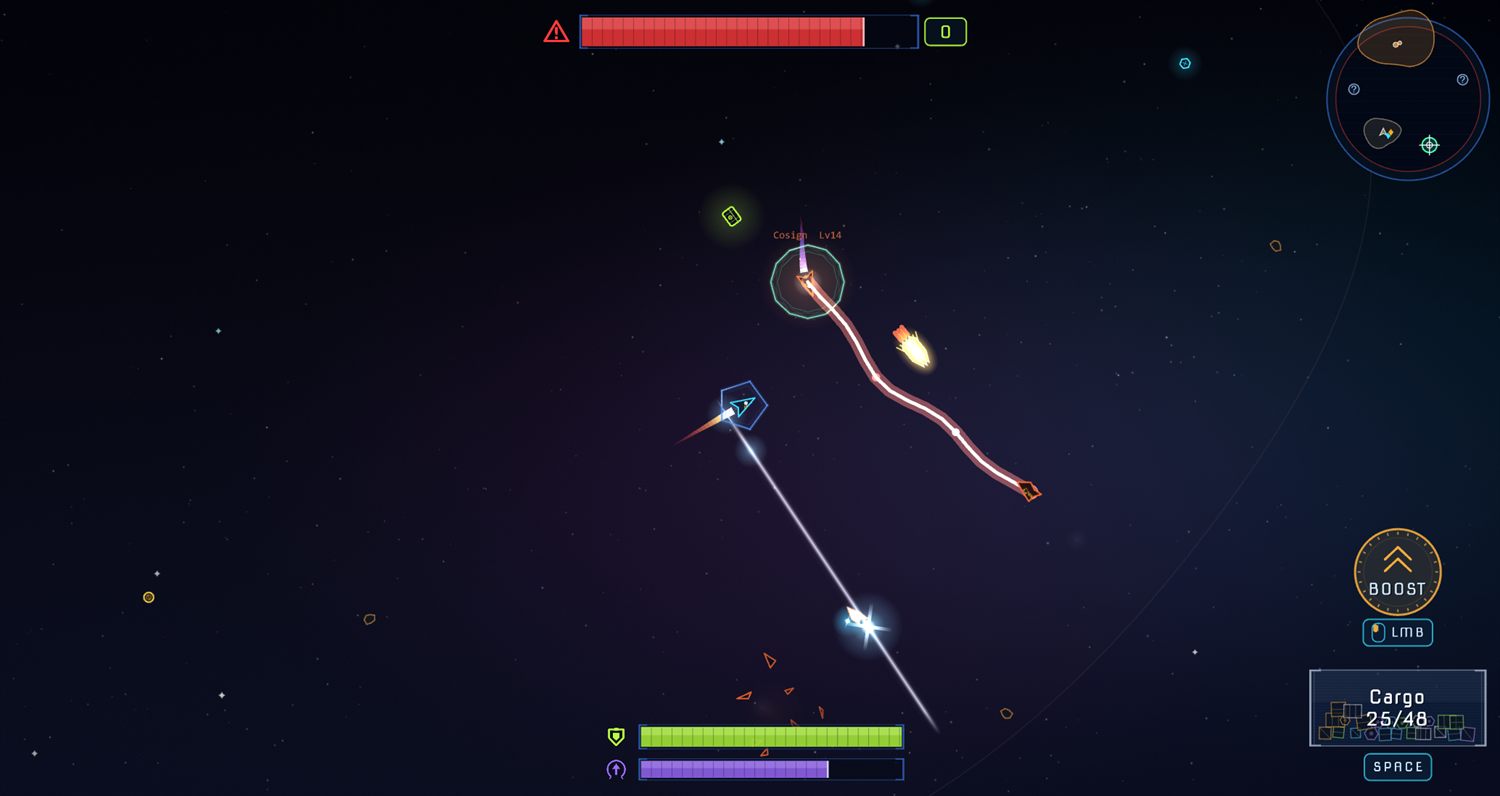 Salvage Corps gameplay showing a ship fighting in deep space
